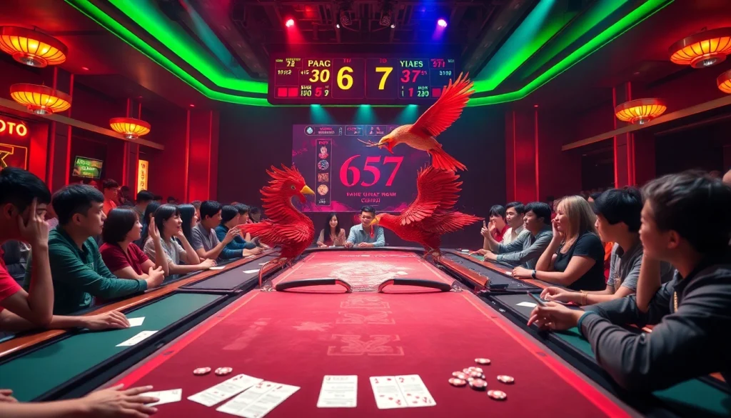 Engaging live đá gà 67 event in a lively casino, showcasing betting action and excitement!